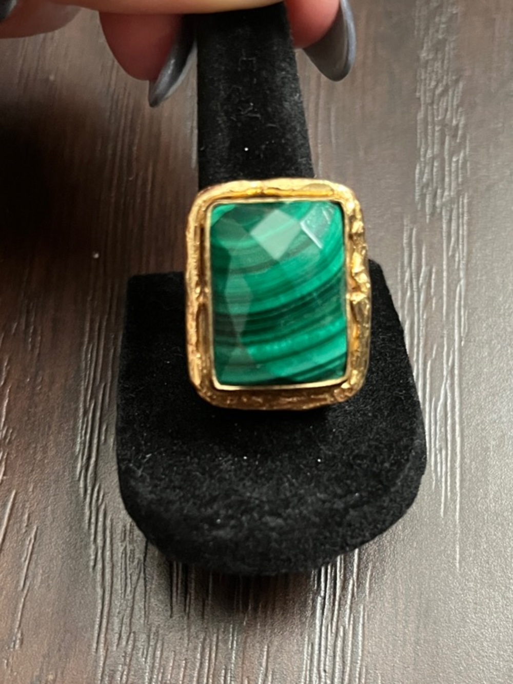 Gold-Plated Ring with Green Malachite Stone